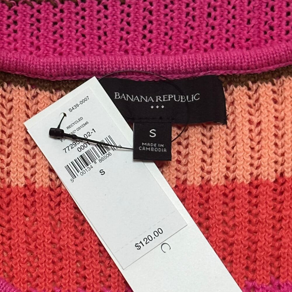 New $120 BANANA REPUBLIC Open-Stitch Midi Sweater Knit Dress Striped Pool Beach - Picture 11 of 14